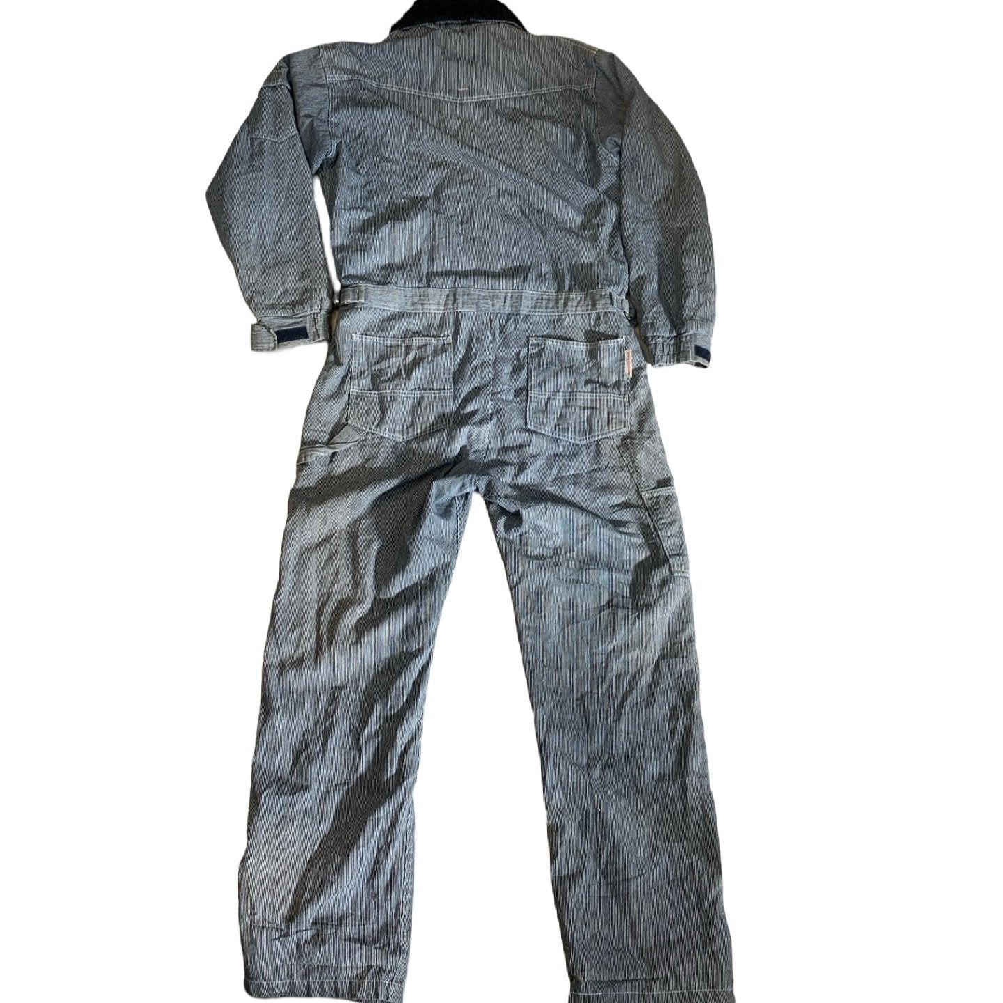 Vintage 00s 'Grace Engineers' Fur Denim Stripe Boiler Suit Overalls XL 18 20