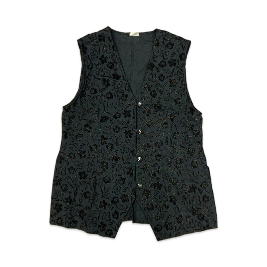 Vintage Black Glittery Floral Waistcoat 16