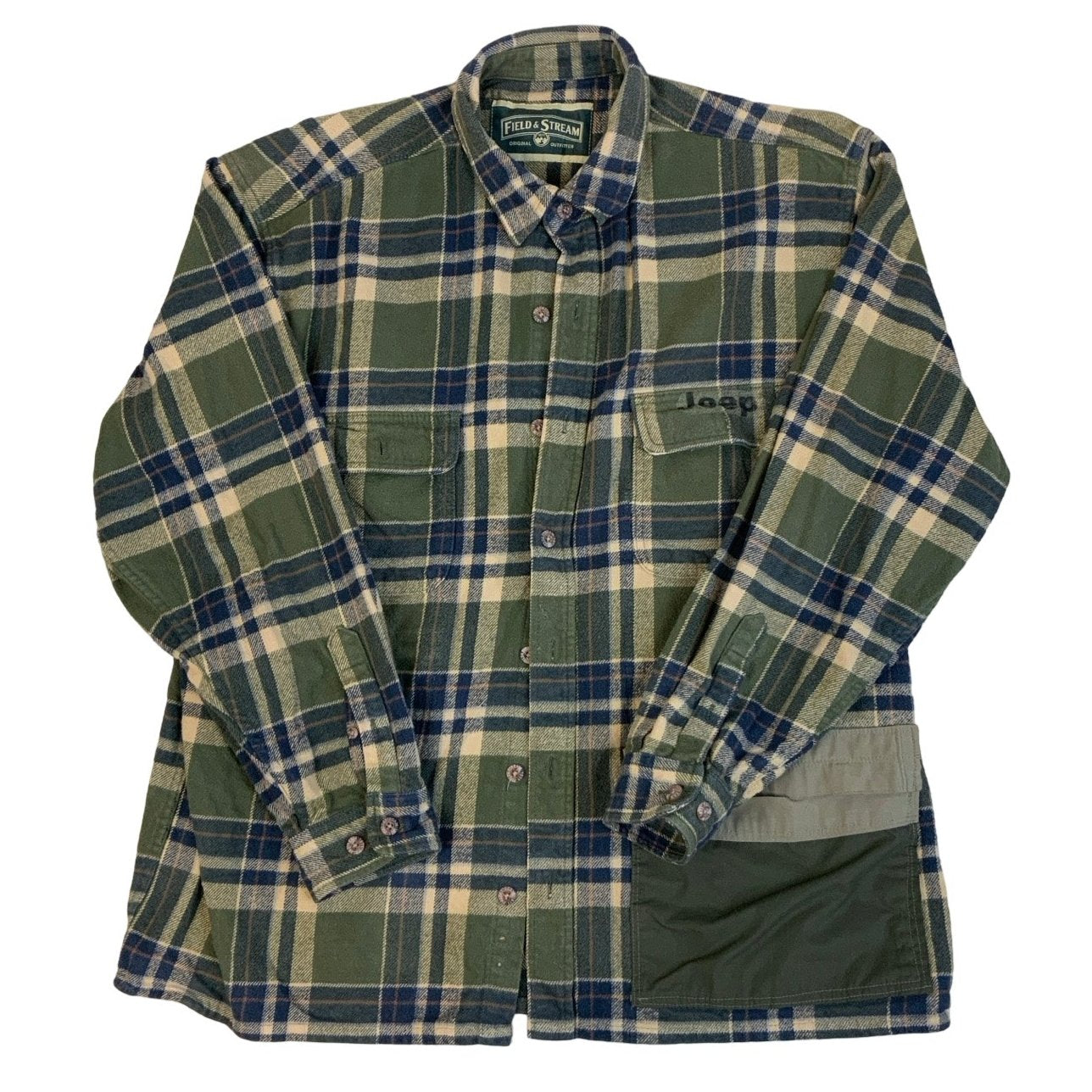 Vintage 90s Field & Stream Original Outfitter Green Blue Gingham Check Flannel Shirt XXL 24