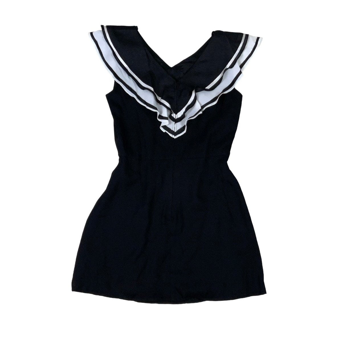 Vintage Black White Ruffle Mini Sailor Dress 8 10