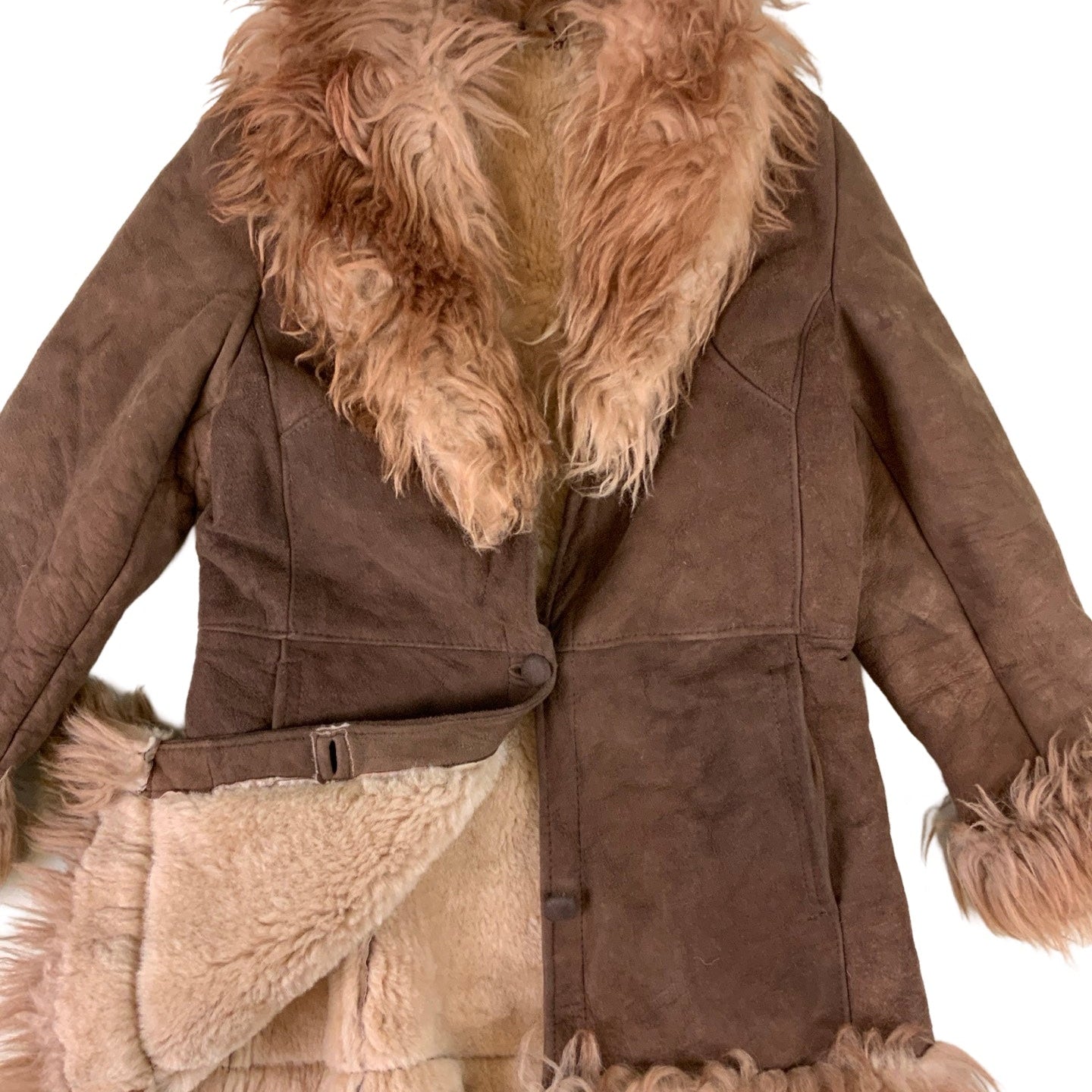 Vintage Sheepskin Brown Pink Faux Suede Shearling Style Coat 10 12 14