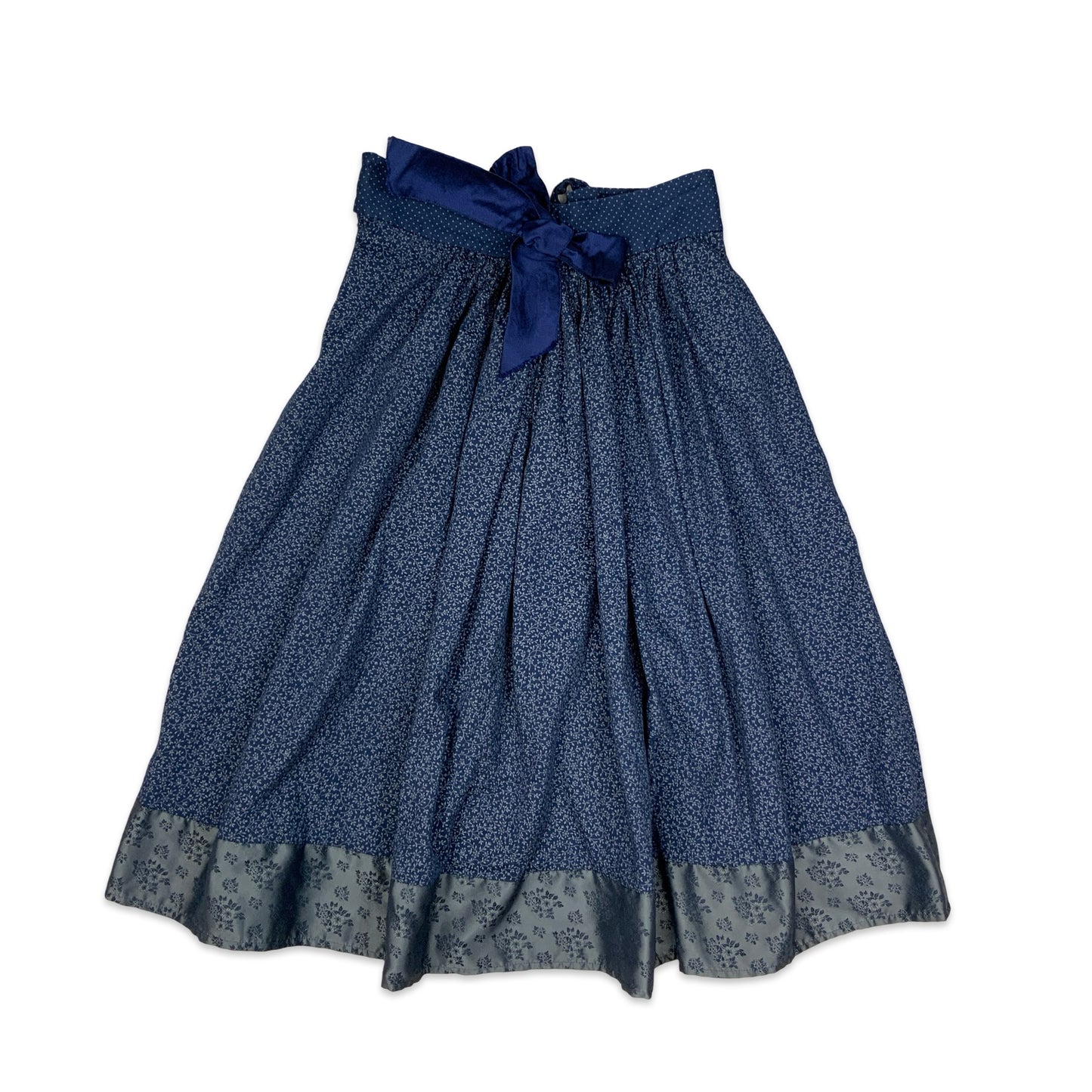 Vintage Blue Ditsy Floral Pleated Midi Skirt 14 16