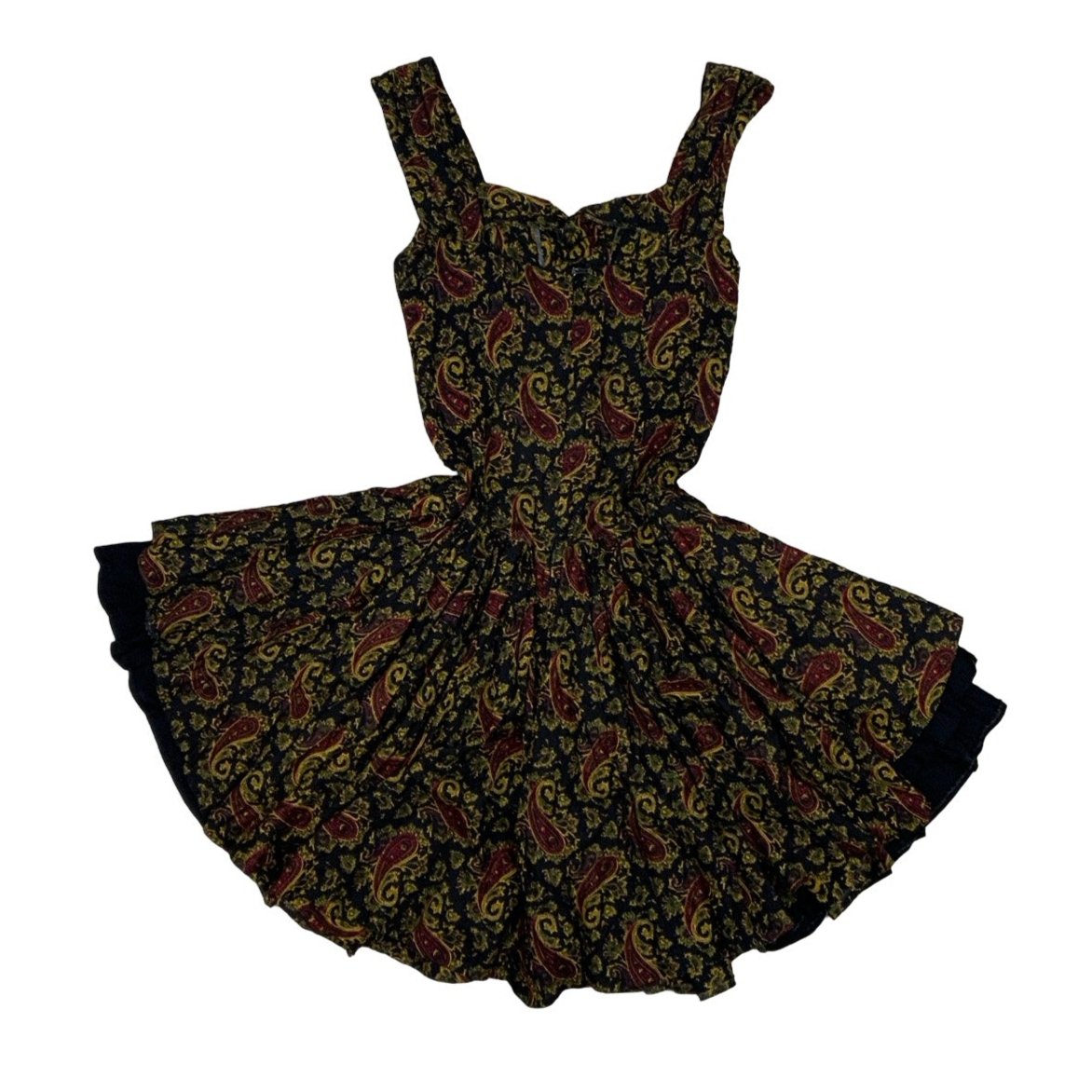 Gothic Paisley Black Red Corset-Style Sleeveless Mini Dress XS 8 10