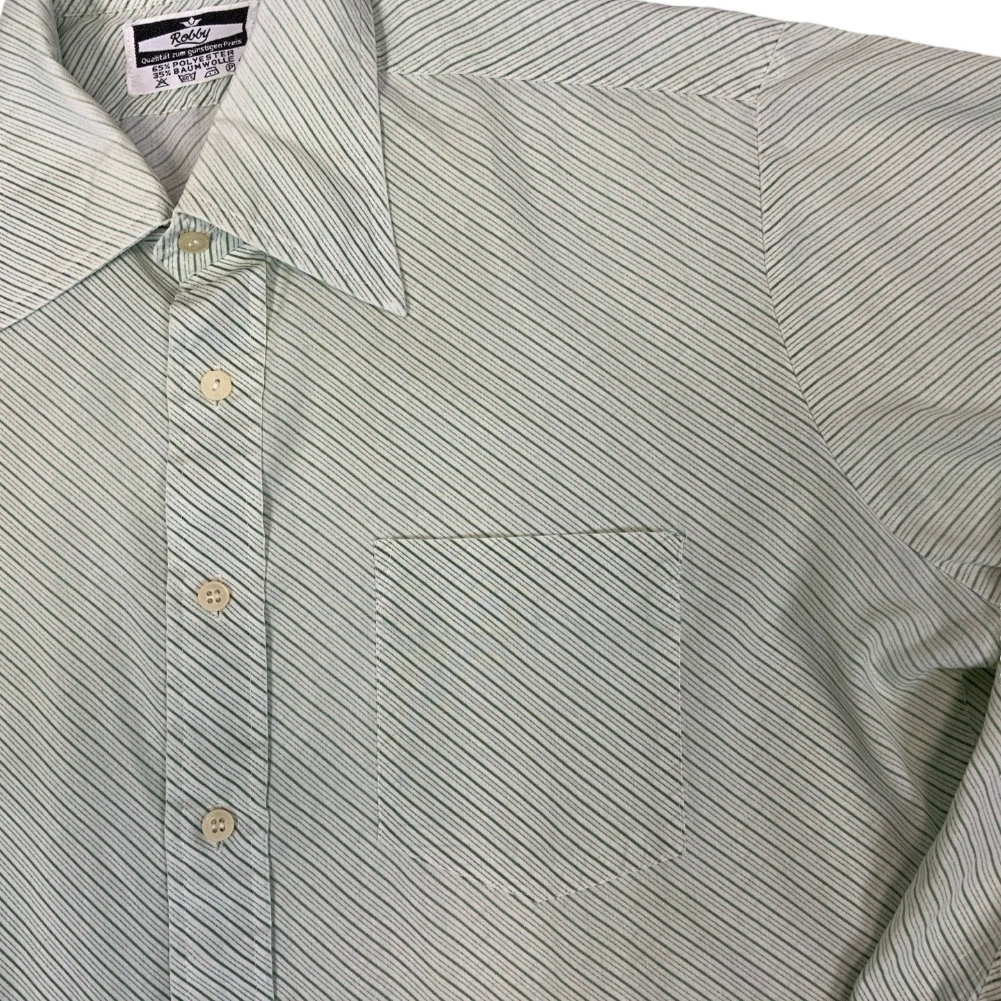 Vintage Robby Cream and Green Stripe Collar Shirt S 12