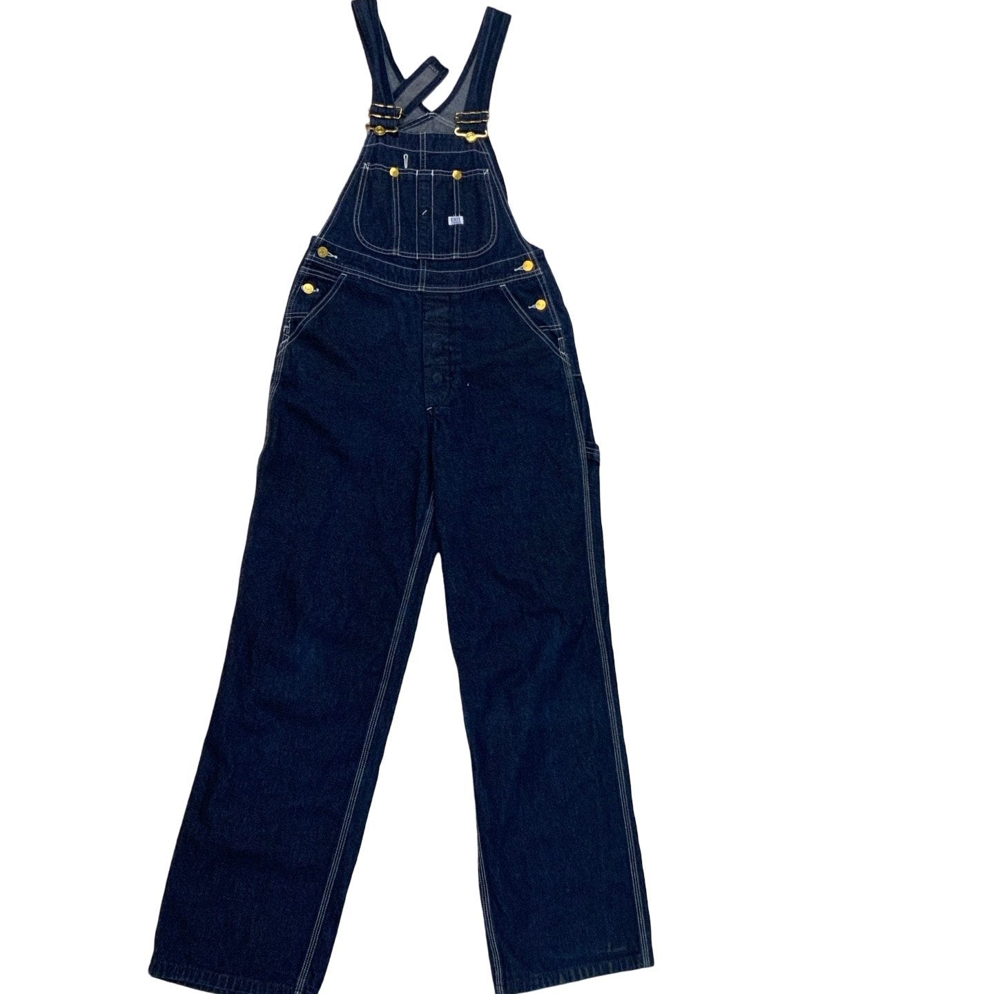 Vintage 90s EXIT Sanforized Dark Blue Denim Dungarees Bib Overalls 32W 33L