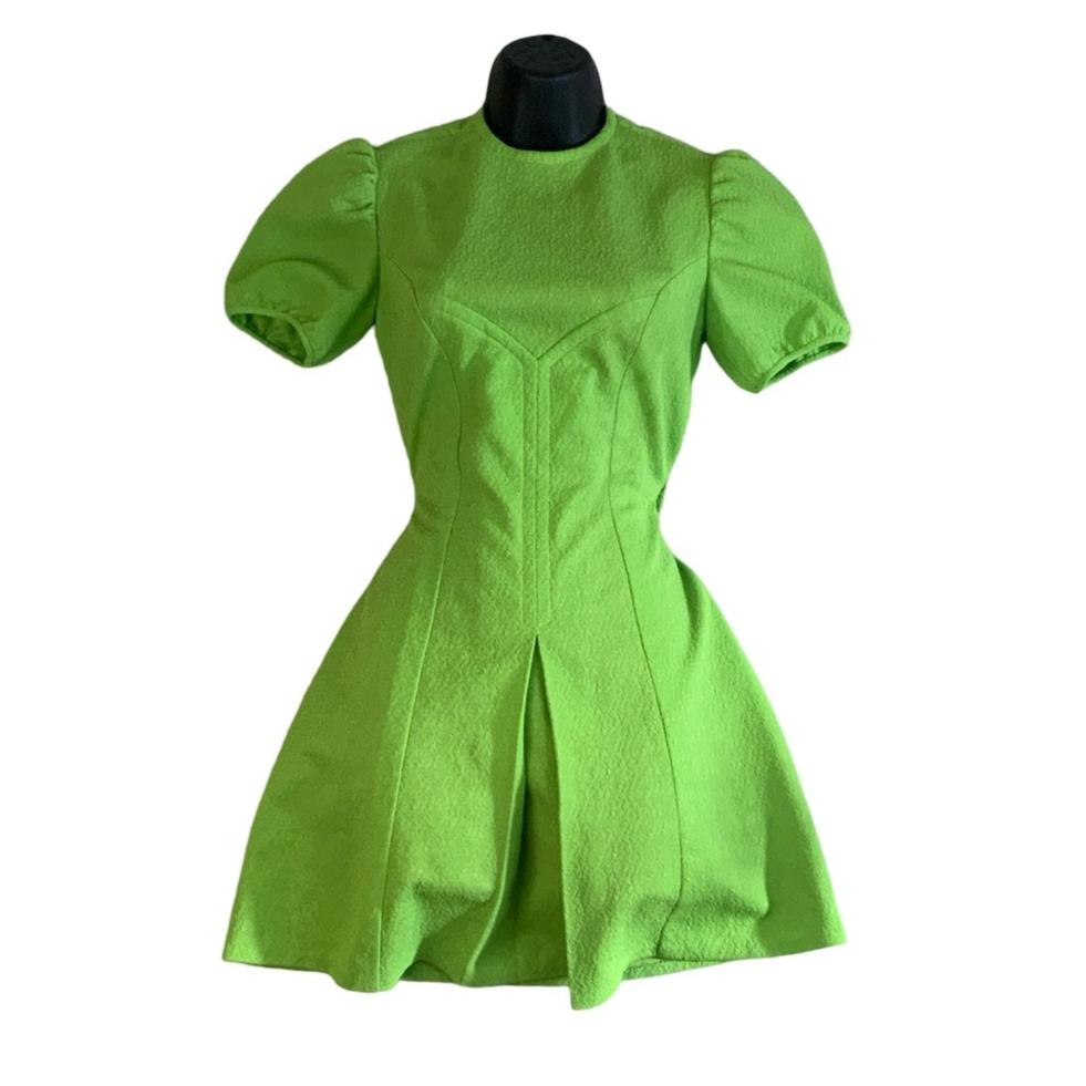 Vintage 60s 70s Green Babydoll Mini Dress 6 8