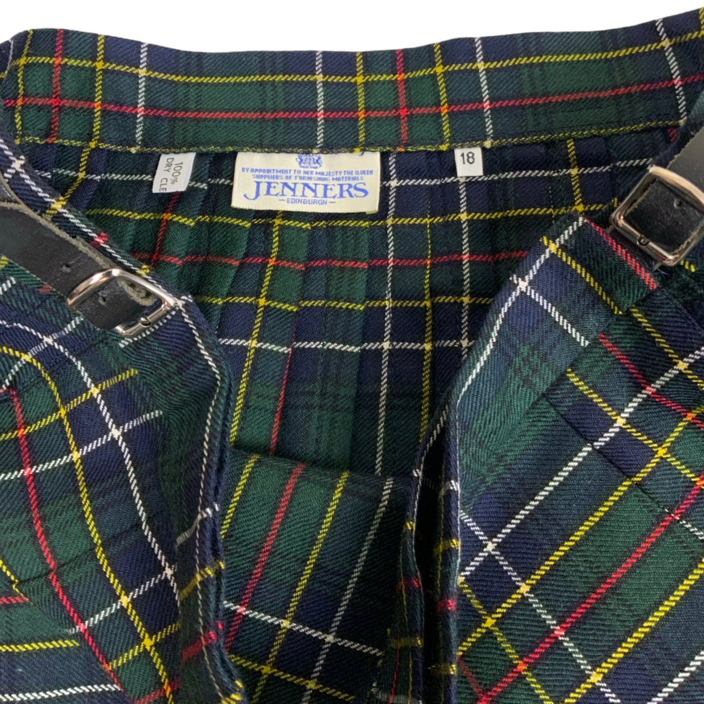 Vintage 'Jenners Edinburgh' Green White Red Yellow Black Blue Scottish Tartan Kilt M 16