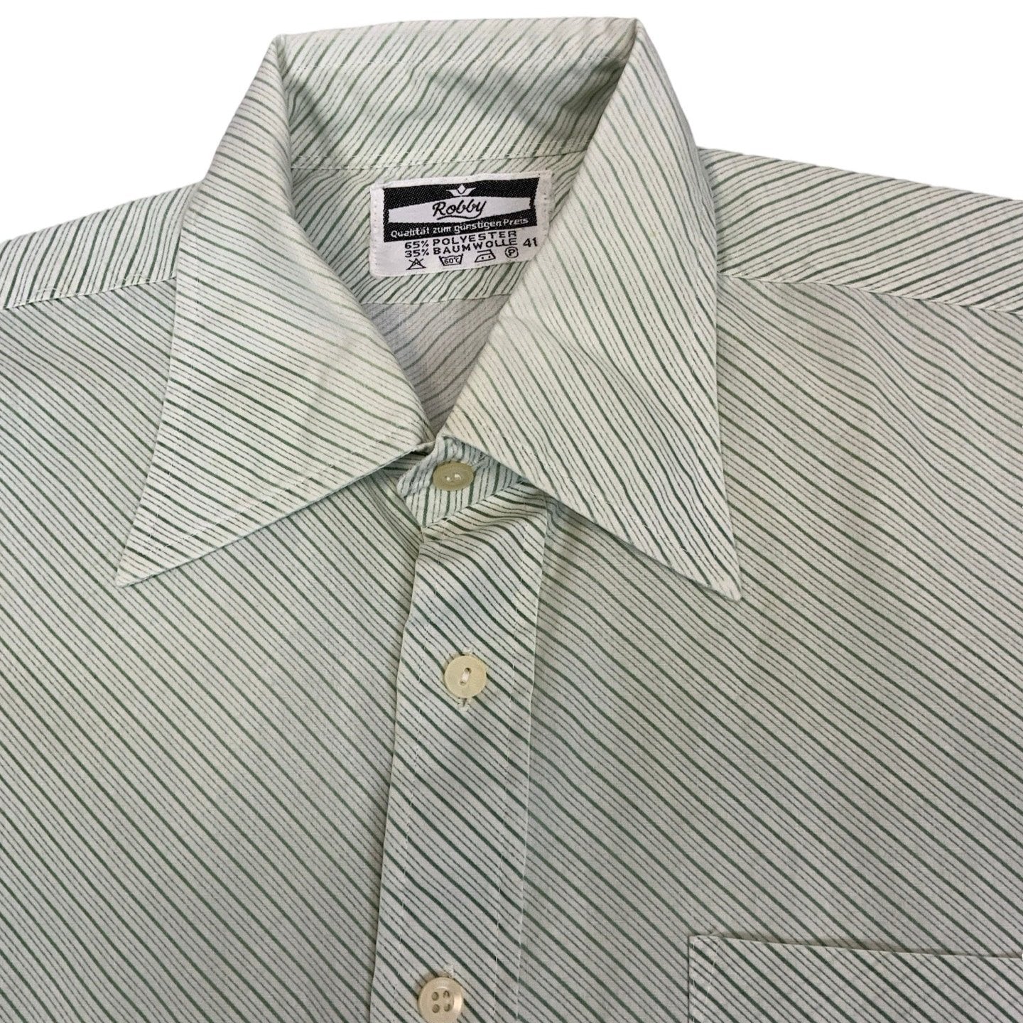 Vintage Robby Cream and Green Stripe Collar Shirt S 12