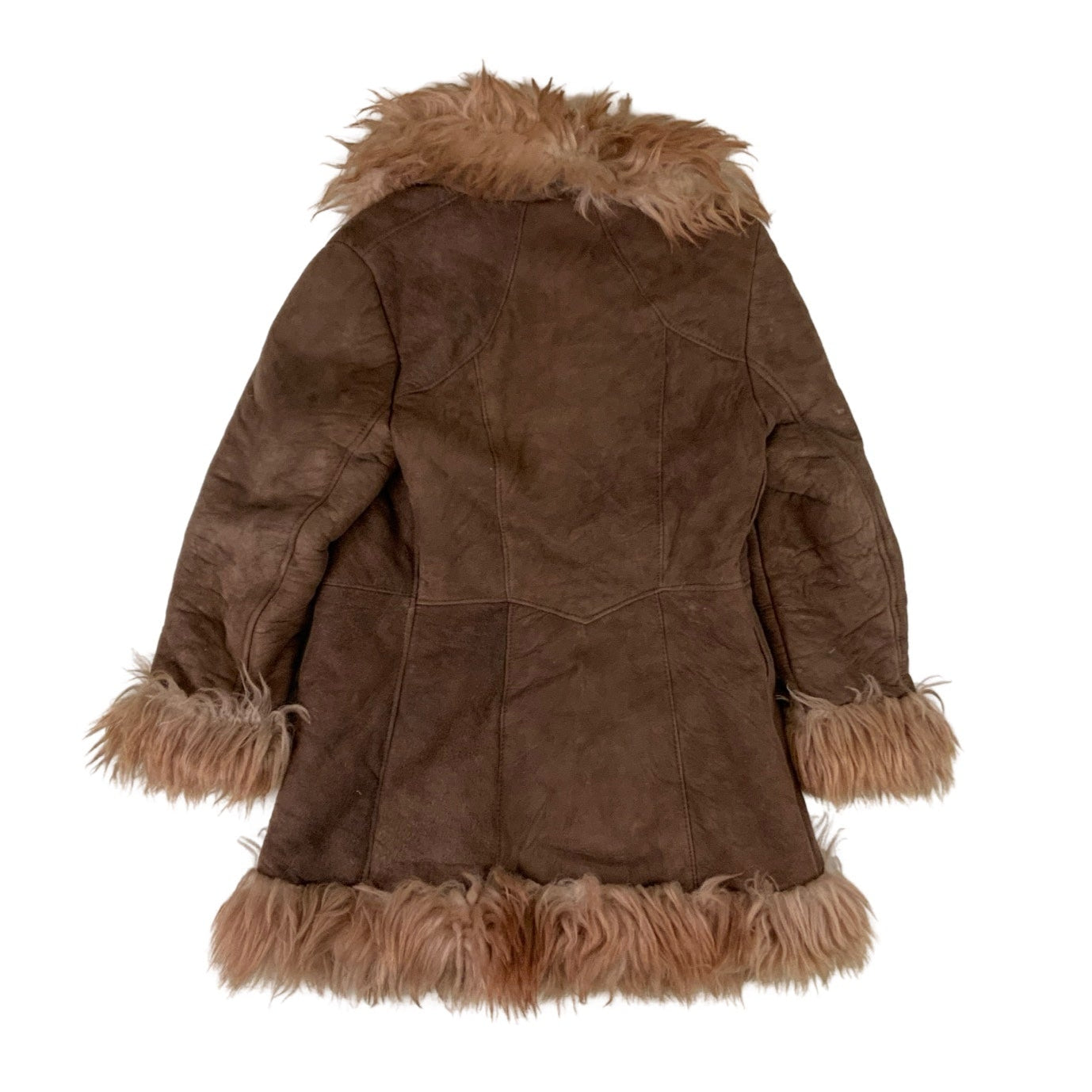 Vintage Sheepskin Brown Pink Faux Suede Shearling Style Coat 10 12 14