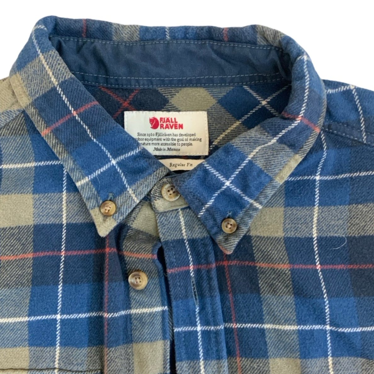 Vintage 90s Fjallraven Blue Grey Check Tartan Gingham Flannel Shirt L 18