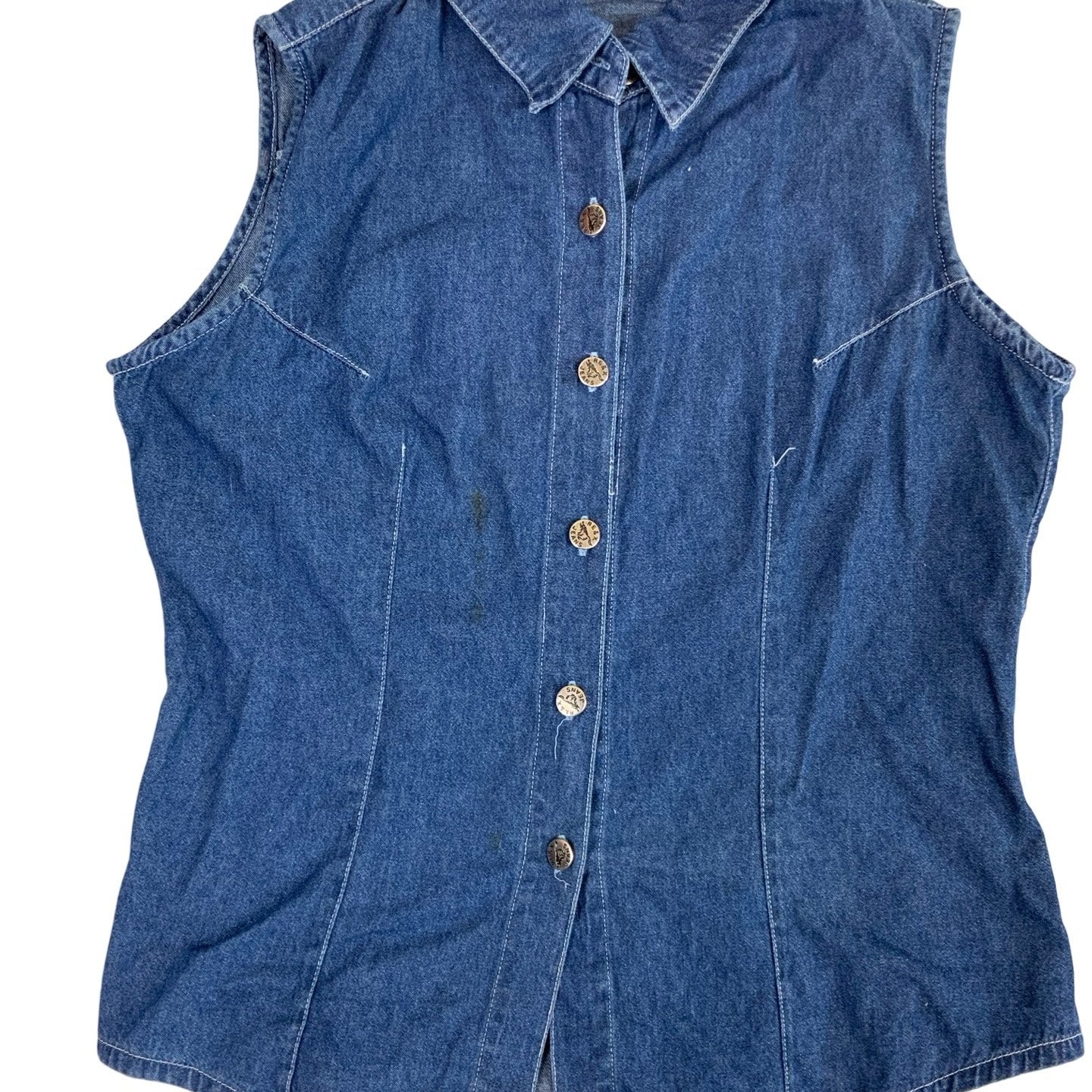 Y2K 90s RE&E Sleeveless Denim Vest Shirt S 12