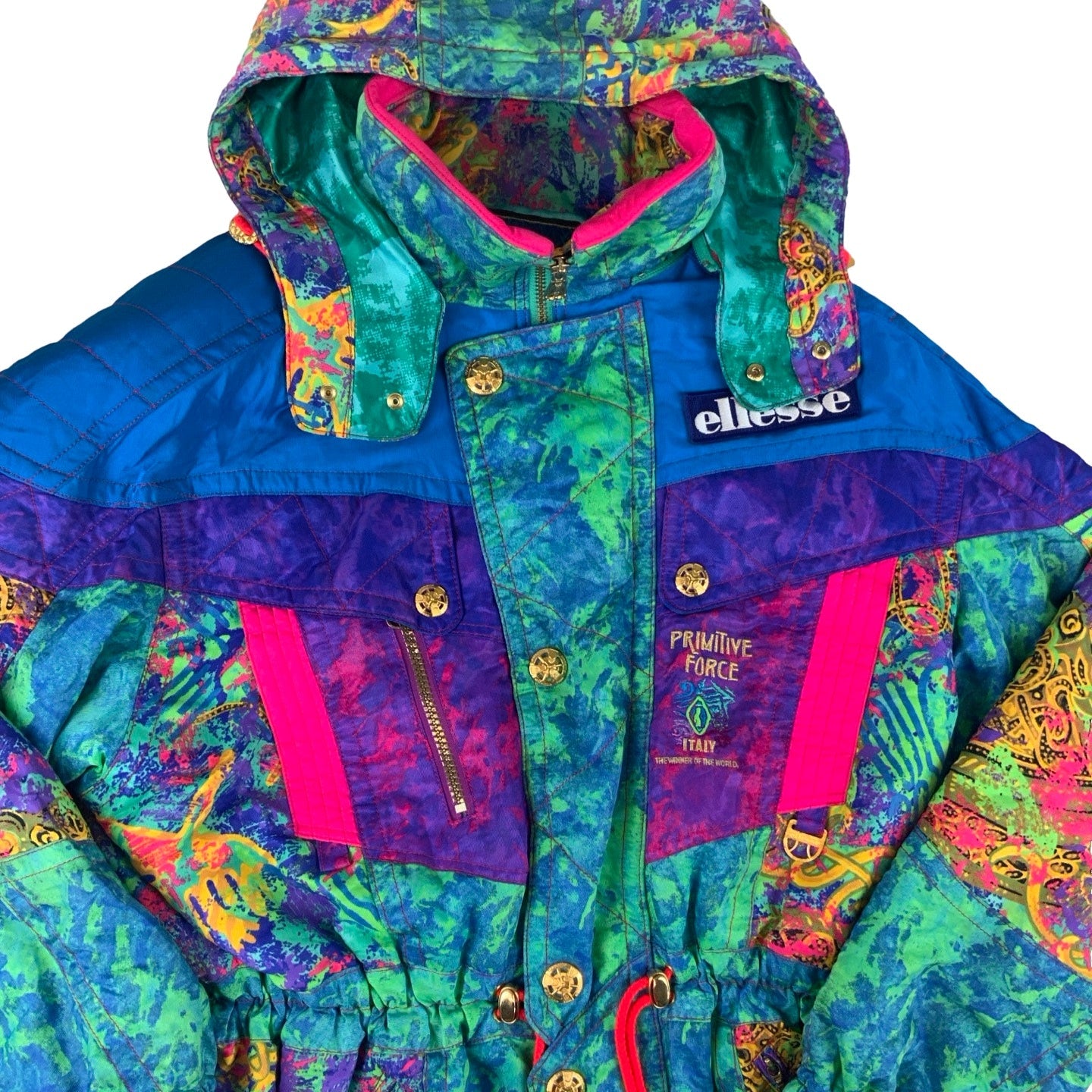 Vintage 90s Ellese Bright Hooded Pattern Ski Jacket XL