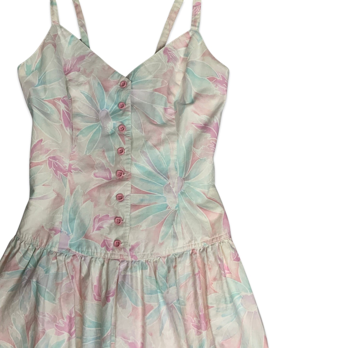 Vintage Pastel Coloured Floral Print Strappy Maxi Dress 4 6
