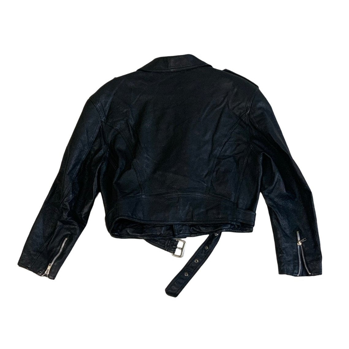 Vintage Crop Black Leather Jacket S M 10 12