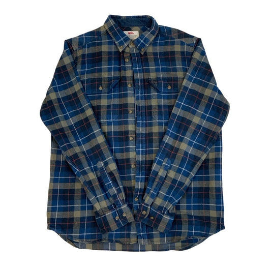 Vintage 90s Fjallraven Blue Grey Check Tartan Gingham Flannel Shirt L 18