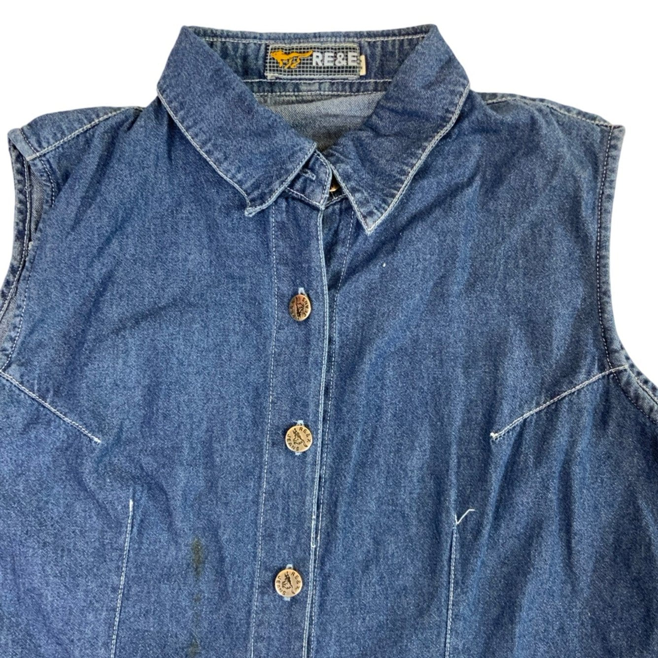 Y2K 90s RE&E Sleeveless Denim Vest Shirt S 12