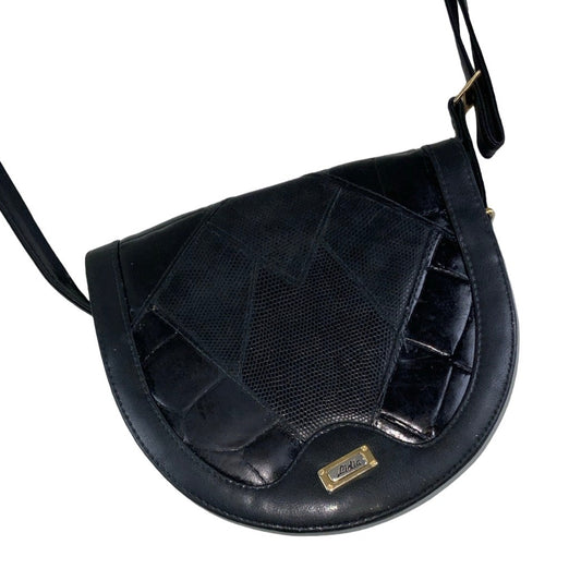 Vintage 'Lidia' Black Faux Croc Snake Skin Leather Handbag Purse