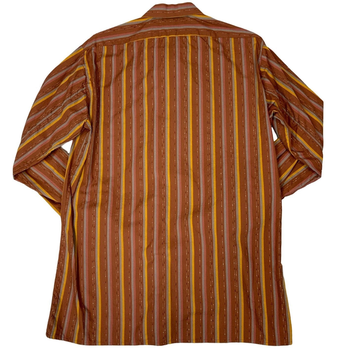 Vintage 'Sohaj' Brown Blue Burgundy Orange Stripe Shirt M