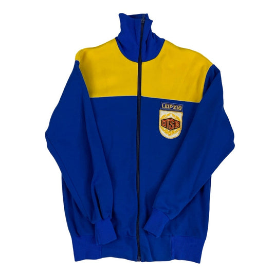 Vintage Retro Leipzig DTSB Bright Yellow & Blue Cotton Football Zip up Track Jacket S M