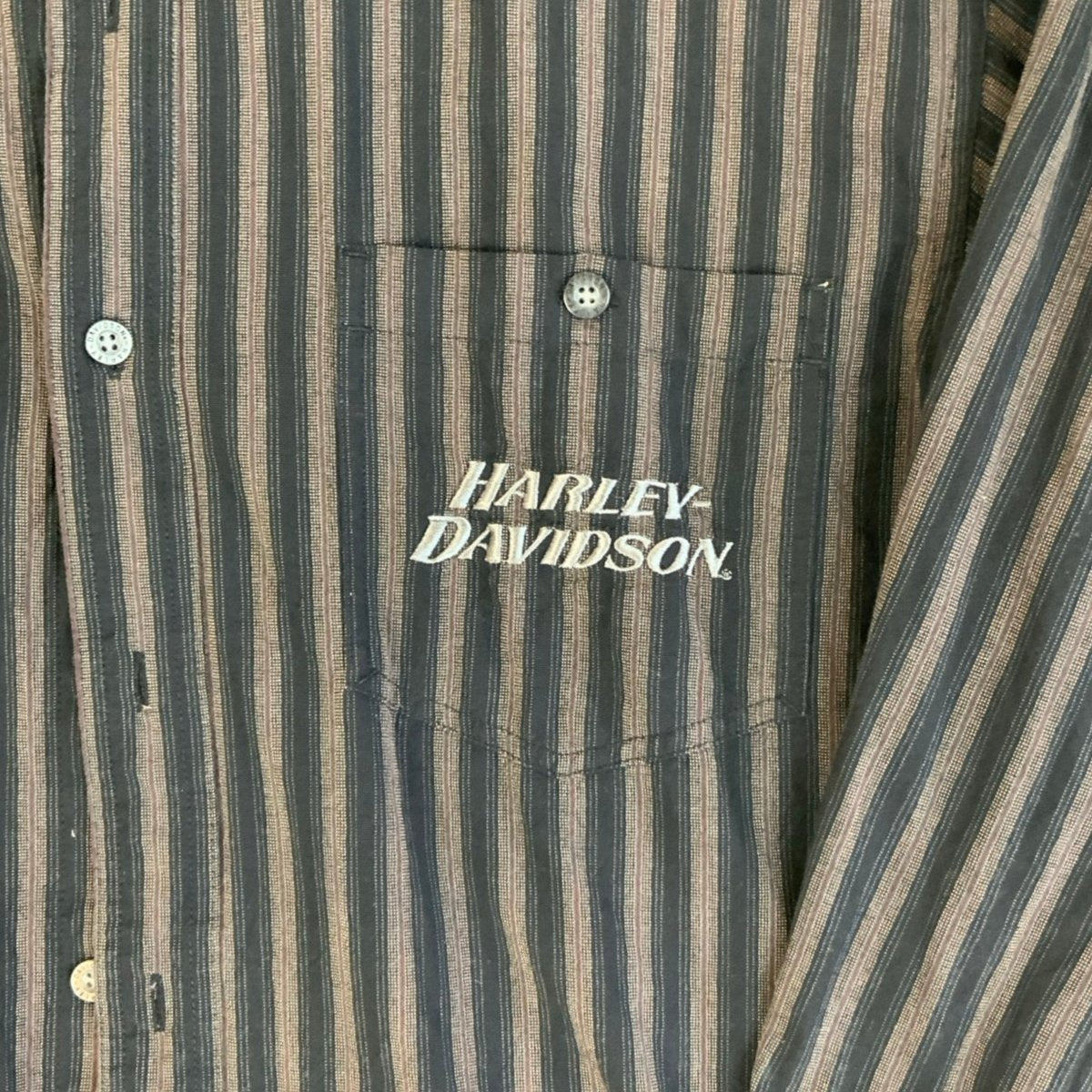 Vintage 90s Harley Davidson Navy Burgundy Beige Stripe Shirt XXL