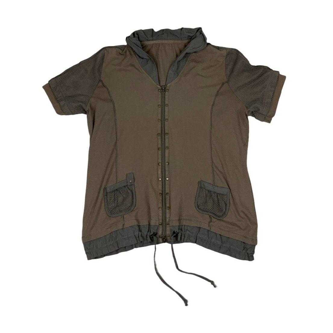 Y2K Brown Safari Mesh Zip-Up Top