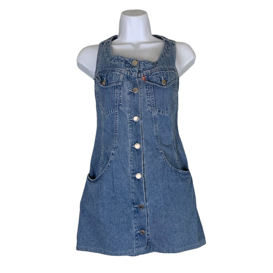 Y2K 90s Holiday Light Blue Denim Sleeveless Mini Dress XS 4 6