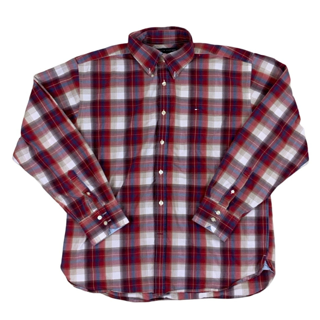 Vintage Tommy Hilfiger Red & White Checkered Plaid Shirt L XL