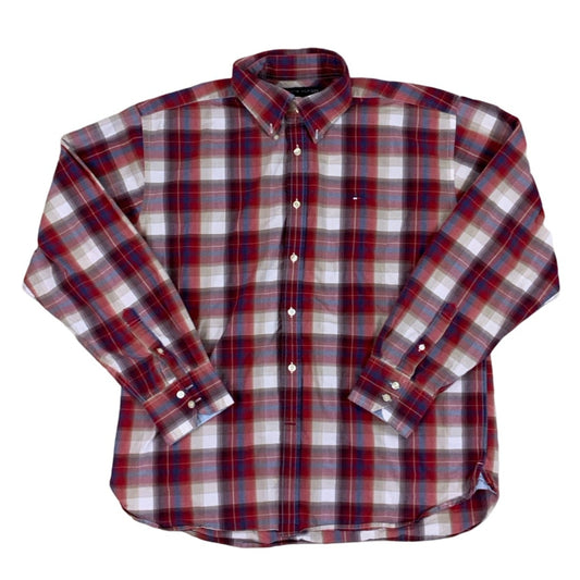 Vintage Tommy Hilfiger Red & White Checkered Plaid Shirt L XL