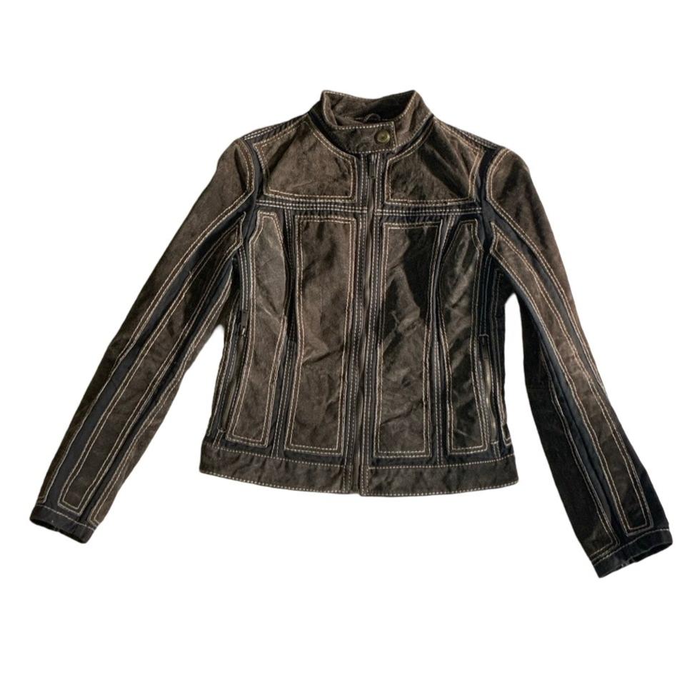 Y2K Vintage 'Zarro' Brown Suede Patchwork Biker Style Jacket XS 6