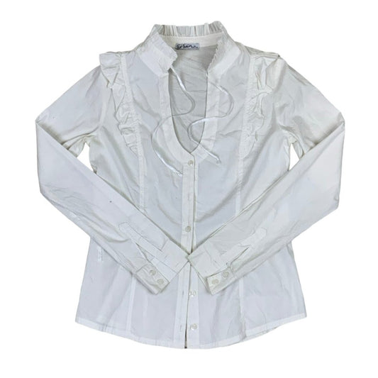 Vintage 90s 'EXTYN' White Frill Shirt Blouse XS 8 10