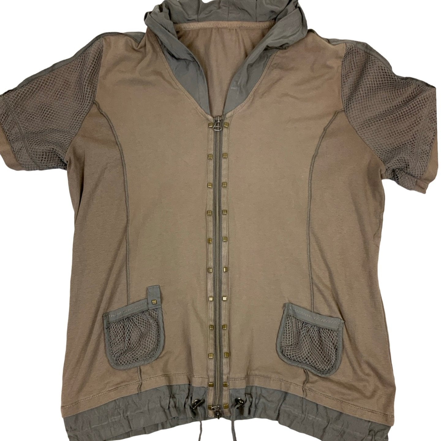 Y2K Brown Safari Mesh Zip-Up Top