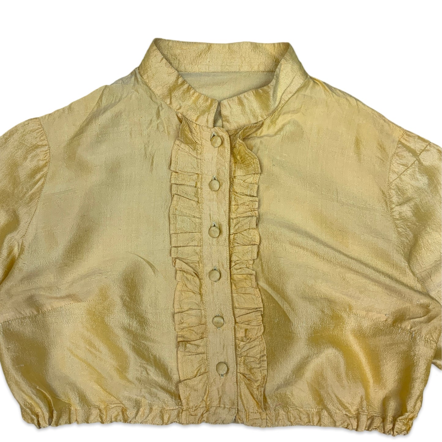 80s Yellow Button Up Crop Top with Pleats 10 12