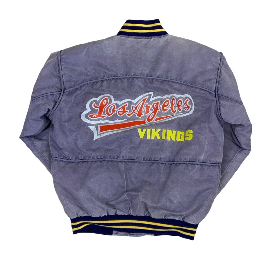 Vintage 90s Los Angeles Vikings Purple Quilted Bomber Varsity Jacket L XL