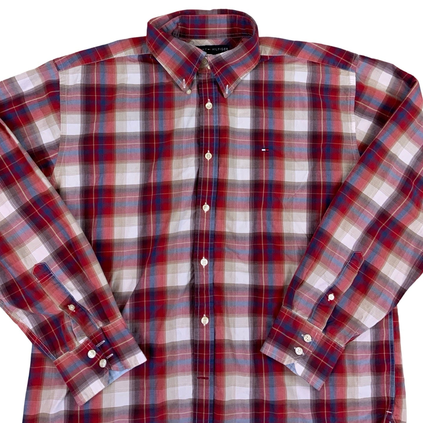 Vintage Tommy Hilfiger Red & White Checkered Plaid Shirt L XL