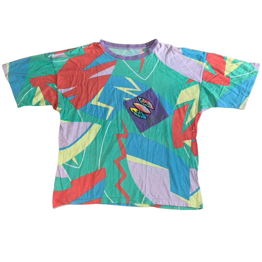 90s Colourful 'Elho' Geometric Shapes Surf Graphic Tee L XL