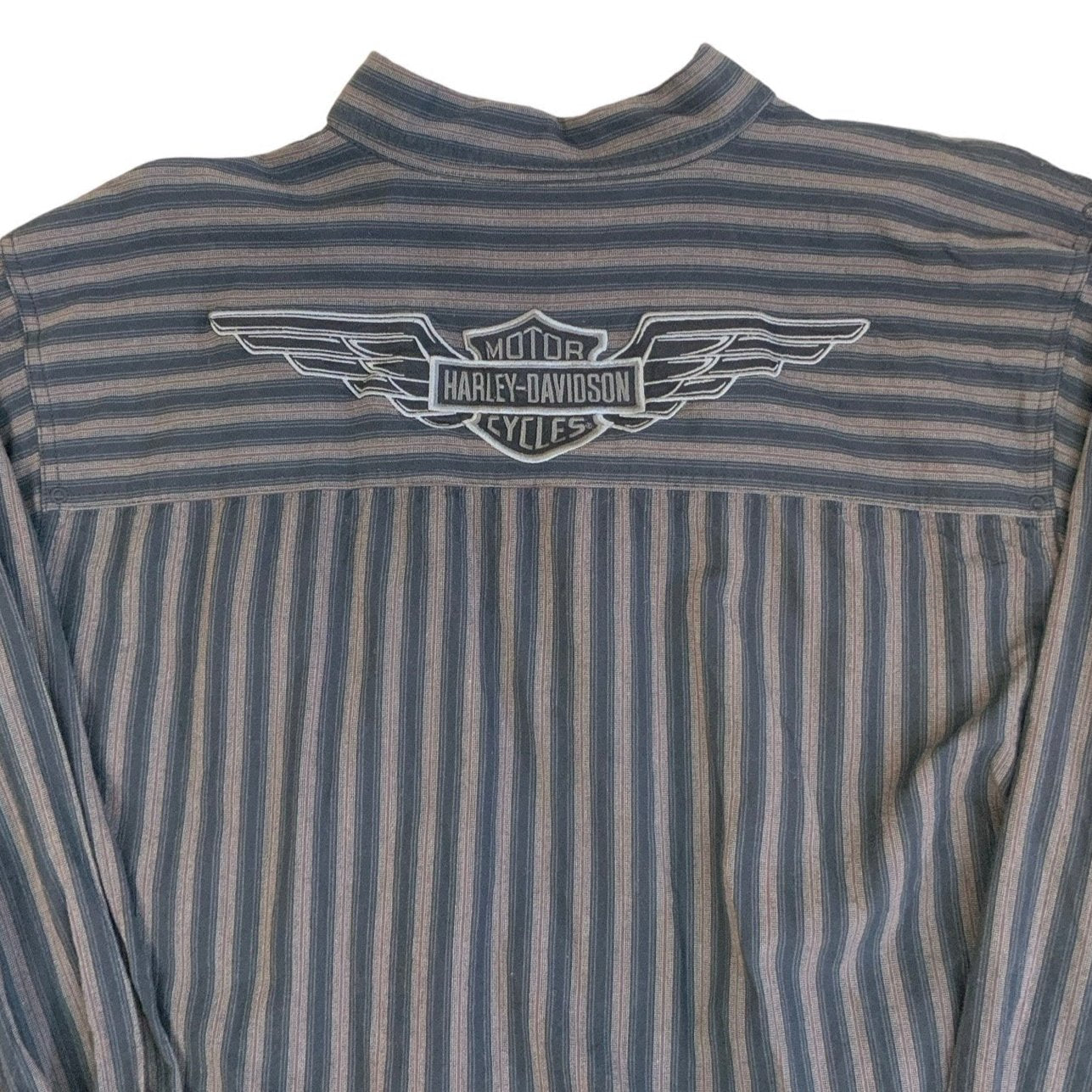 Vintage 90s Harley Davidson Navy Burgundy Beige Stripe Shirt XXL