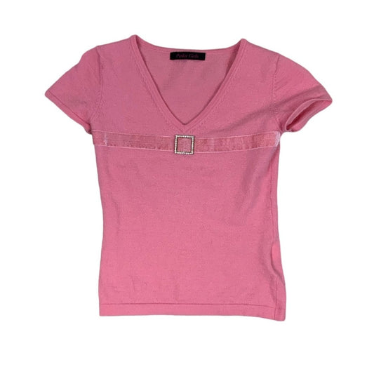 Vintage Y2K 'Pinky Girls' Pink Short Sleeve Top XS 10