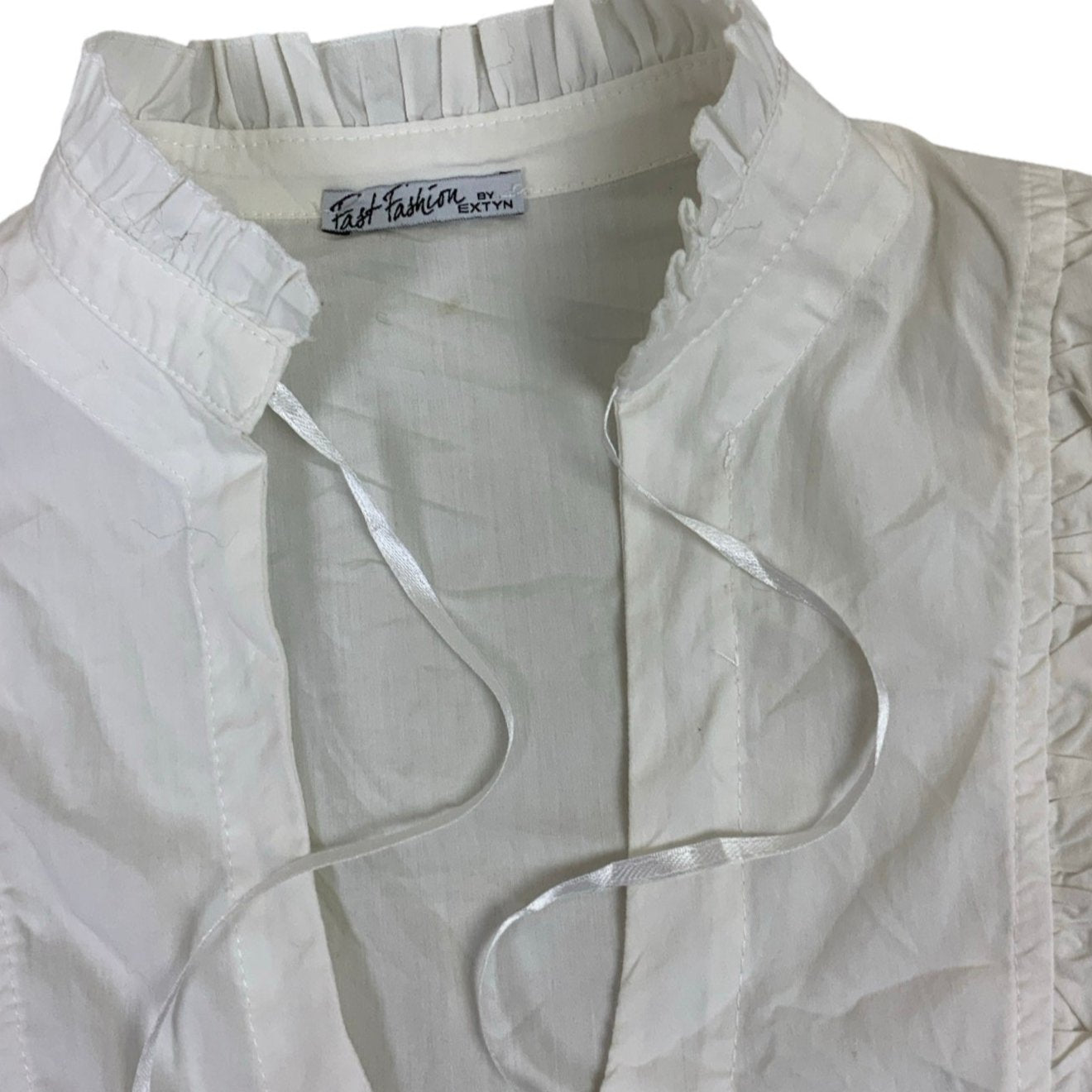 Vintage 90s 'EXTYN' White Frill Shirt Blouse XS 8 10