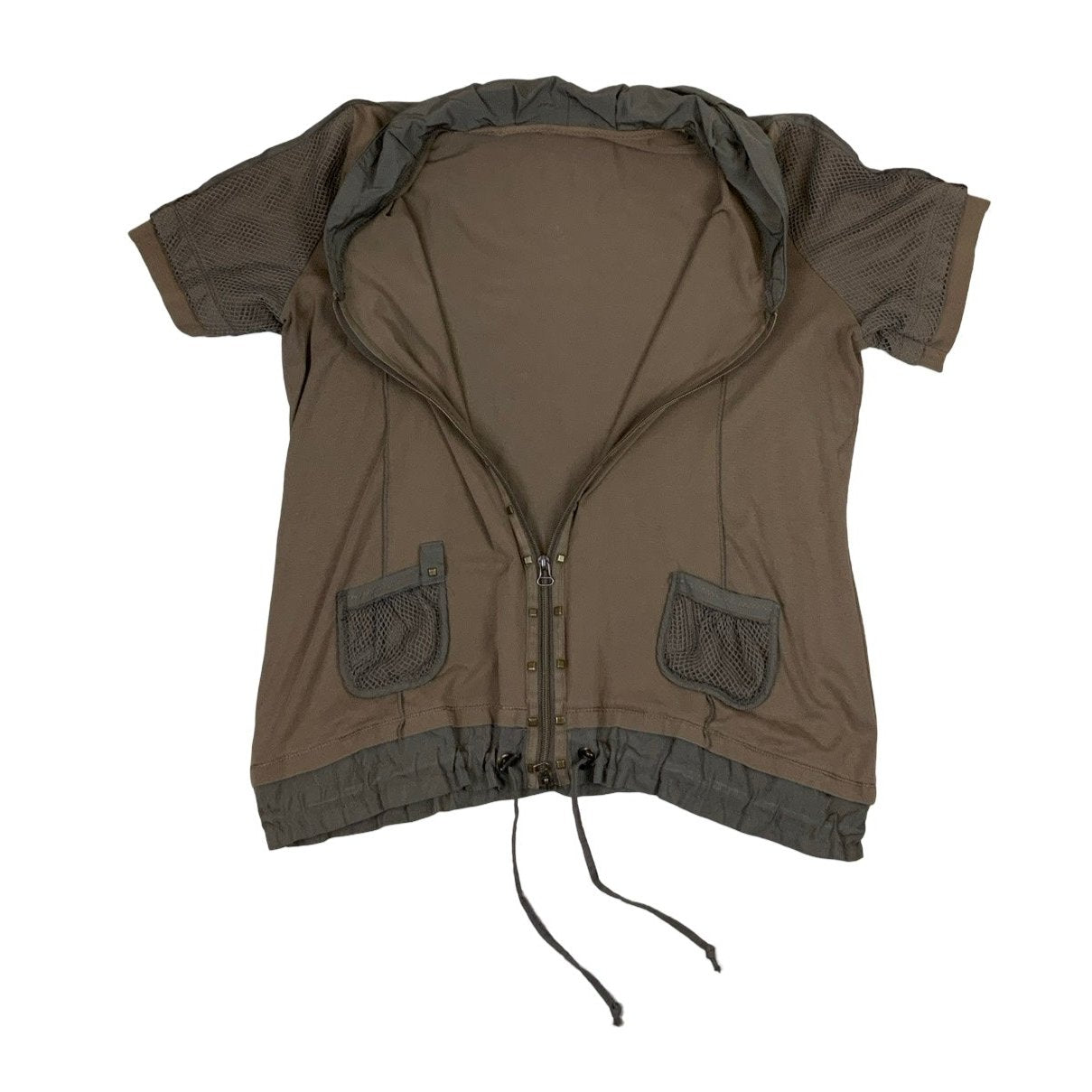 Y2K Brown Safari Mesh Zip-Up Top