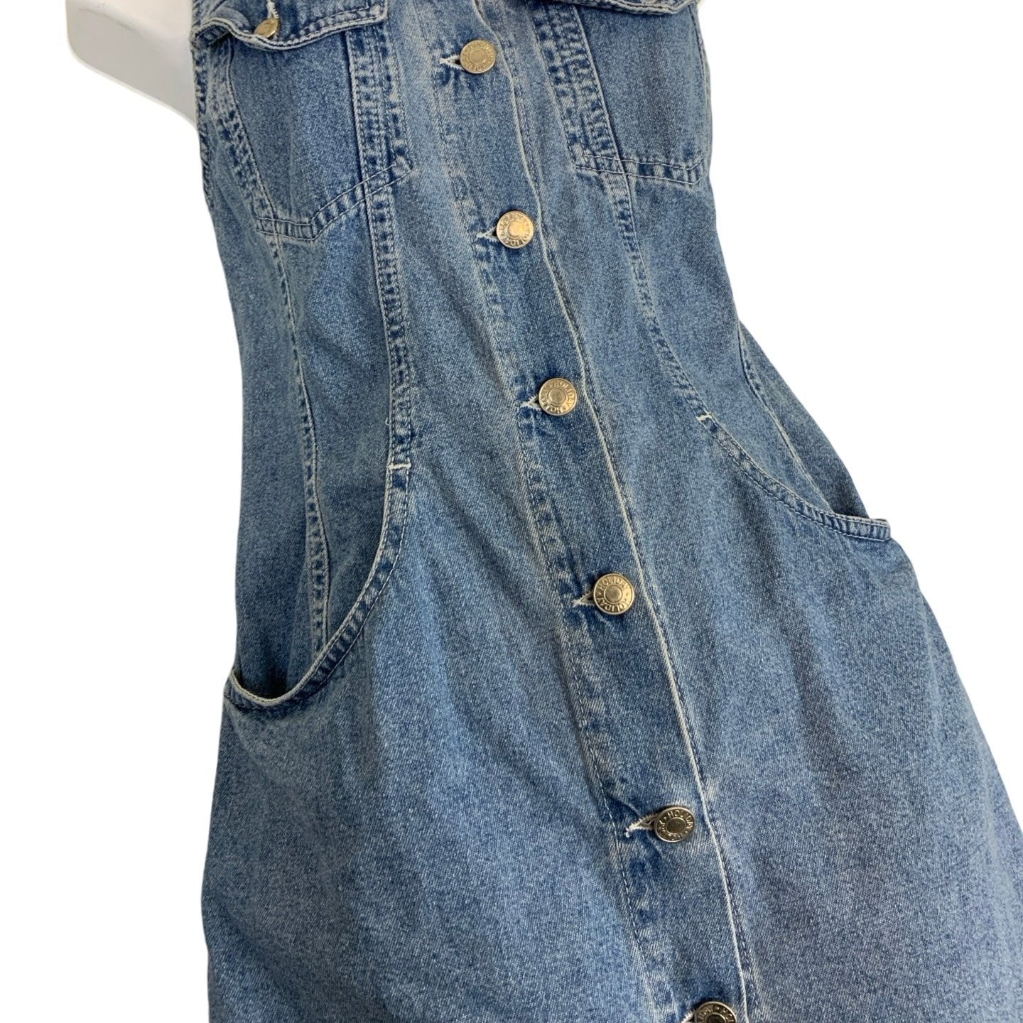 Y2K 90s Holiday Light Blue Denim Sleeveless Mini Dress XS 4 6