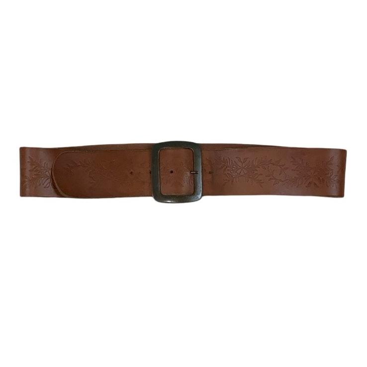 Vintage 'Pieces Accessories' Brown Thick Botanical Bronze Buckle Belt