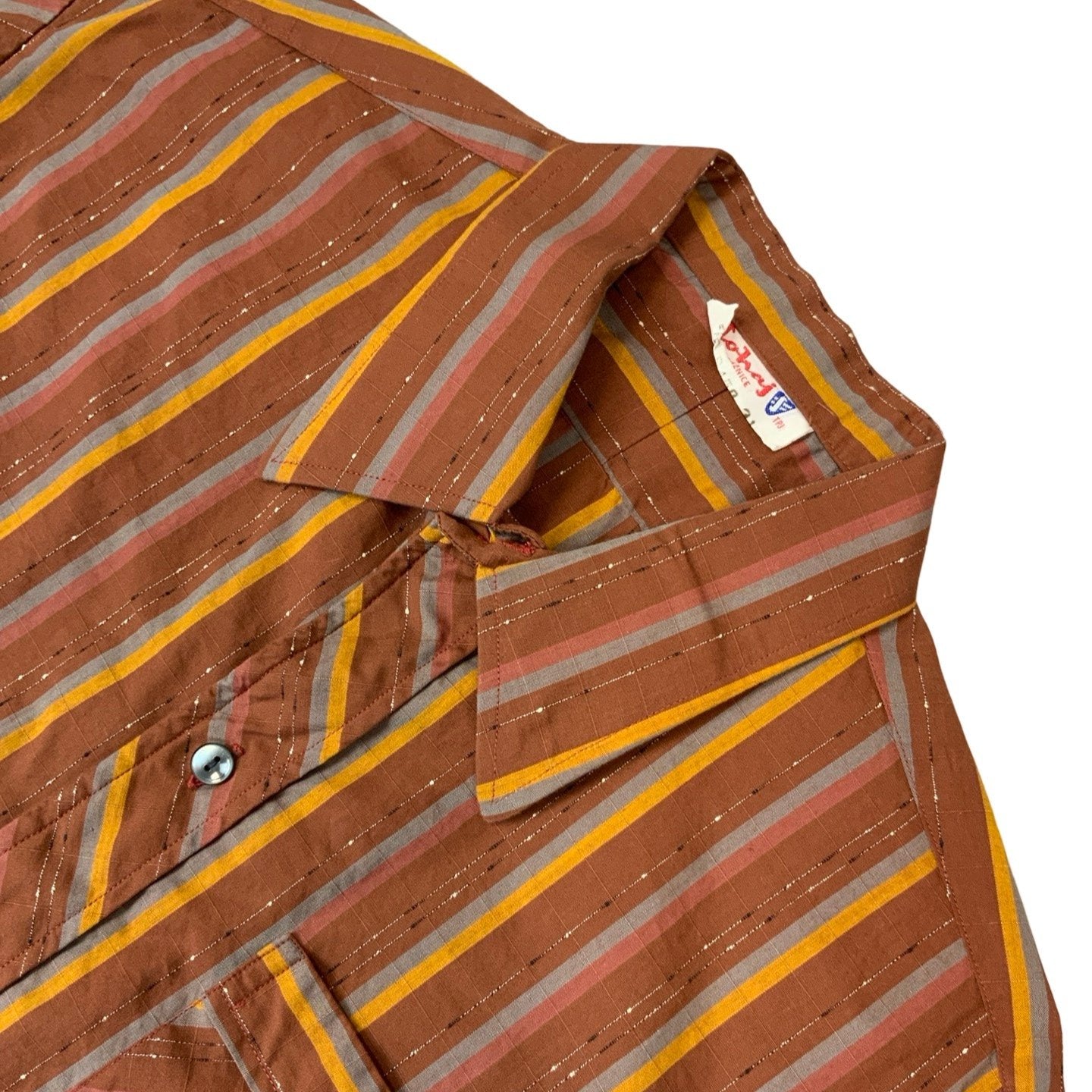 Vintage 'Sohaj' Brown Blue Burgundy Orange Stripe Shirt M