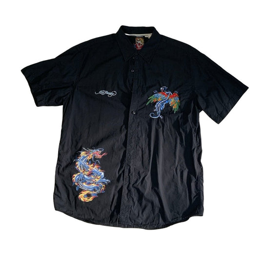 Vintage 90s Ed Hardy Black Dragon Shirt L 18