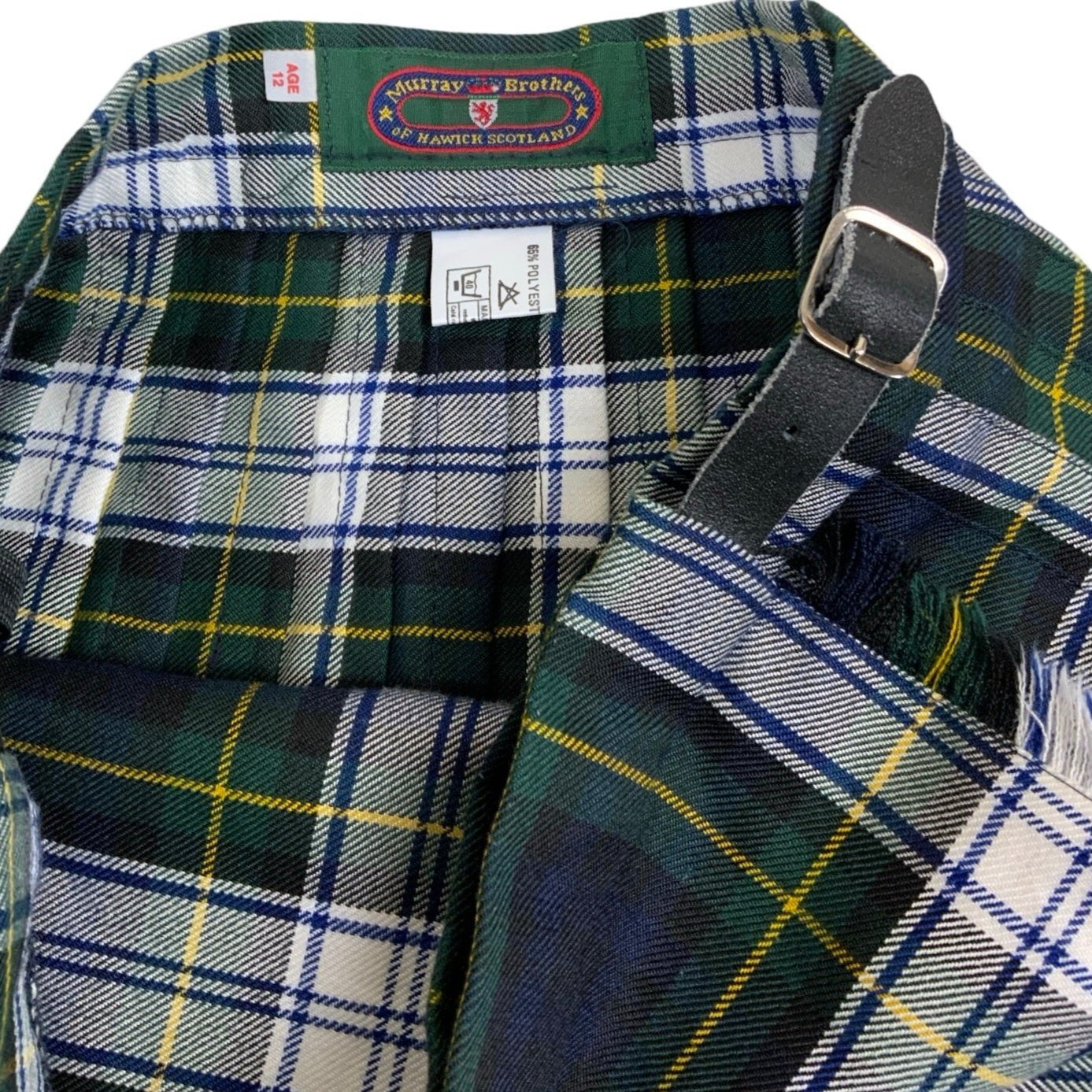 Vintage 'Murray Brothers of Hawick Scotland' Green Blue White Yellow Black Scottish Tartan Kilt XS