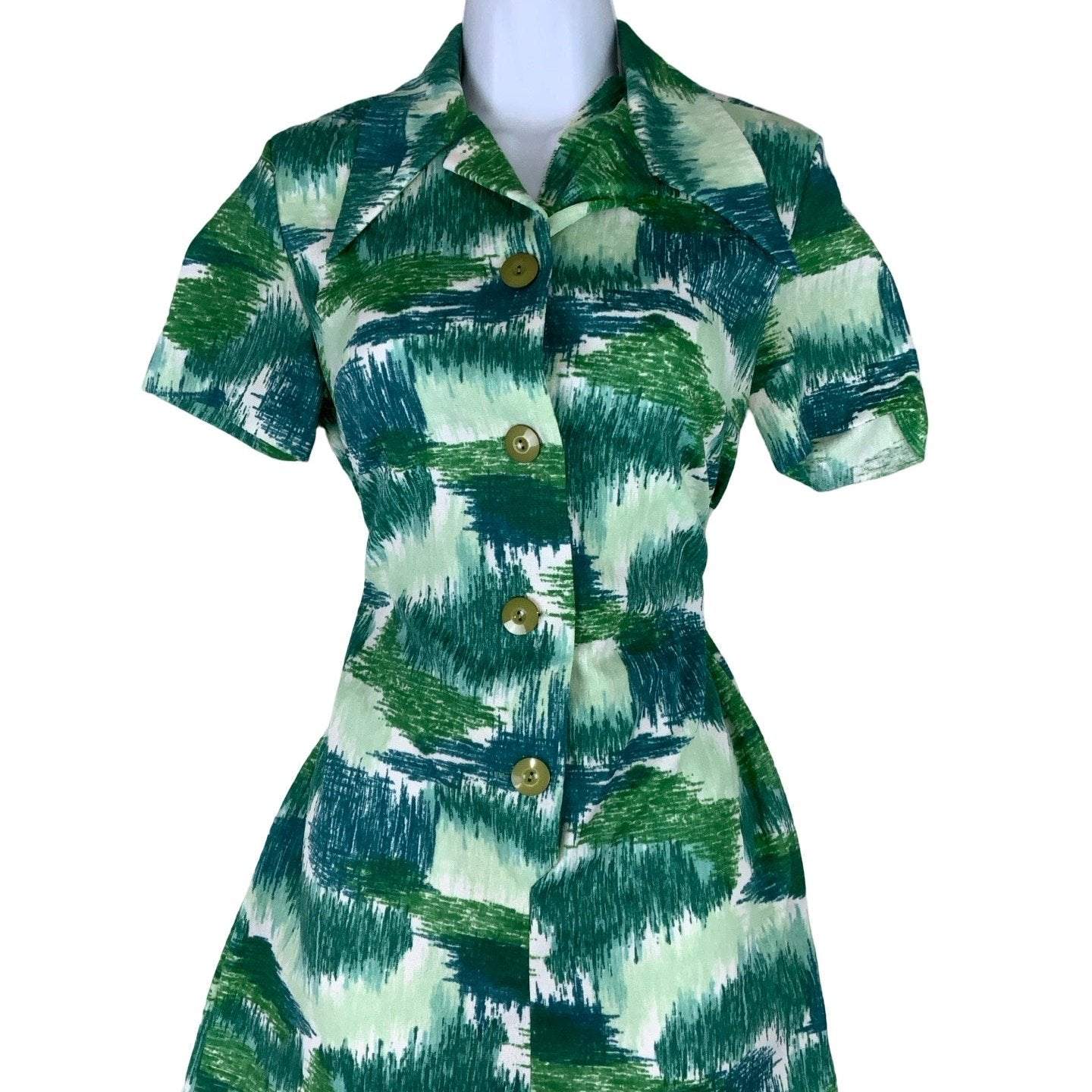 Vintage 60s 70s Green 'Pflegeleicht' Midi Shirt Dress 8 10 12