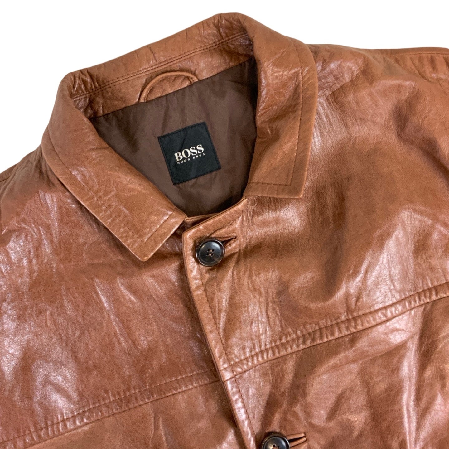 Vintage 90s 'Hugo Boss' Brown Leather Coat XL XXL