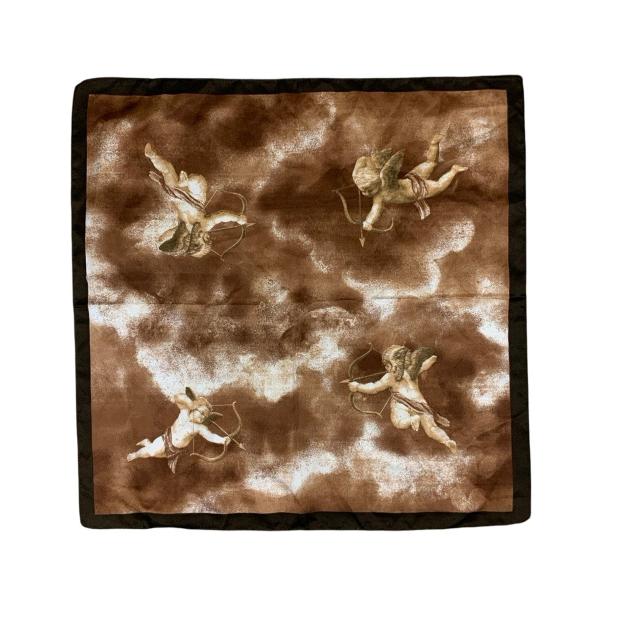 Gold, Brown, Cupid Print Silk Scarf