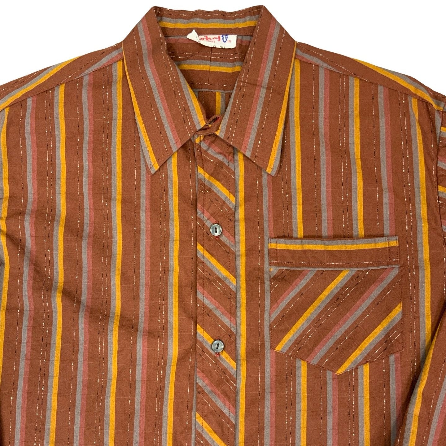 Vintage 'Sohaj' Brown Blue Burgundy Orange Stripe Shirt M