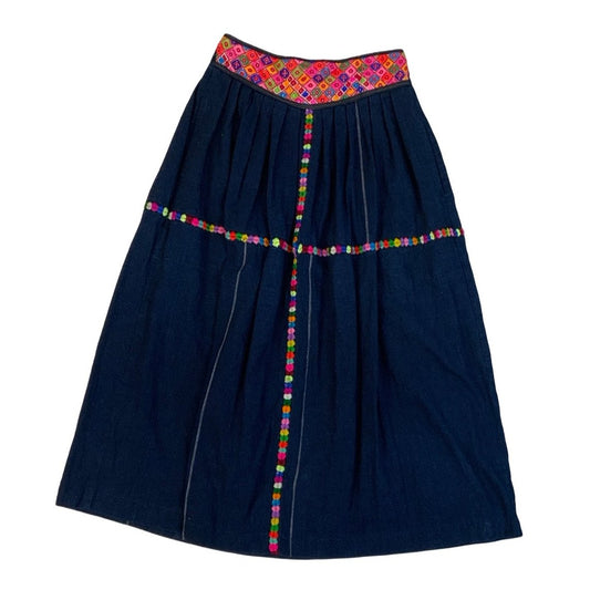 Vintage 90s Embroidered Denim Pleated Midi Skirt 4 6