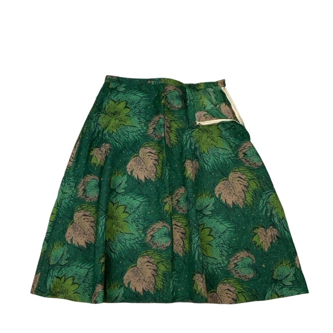 Vintage 60s 70s Green Botanical Midi Skirt S 6 8